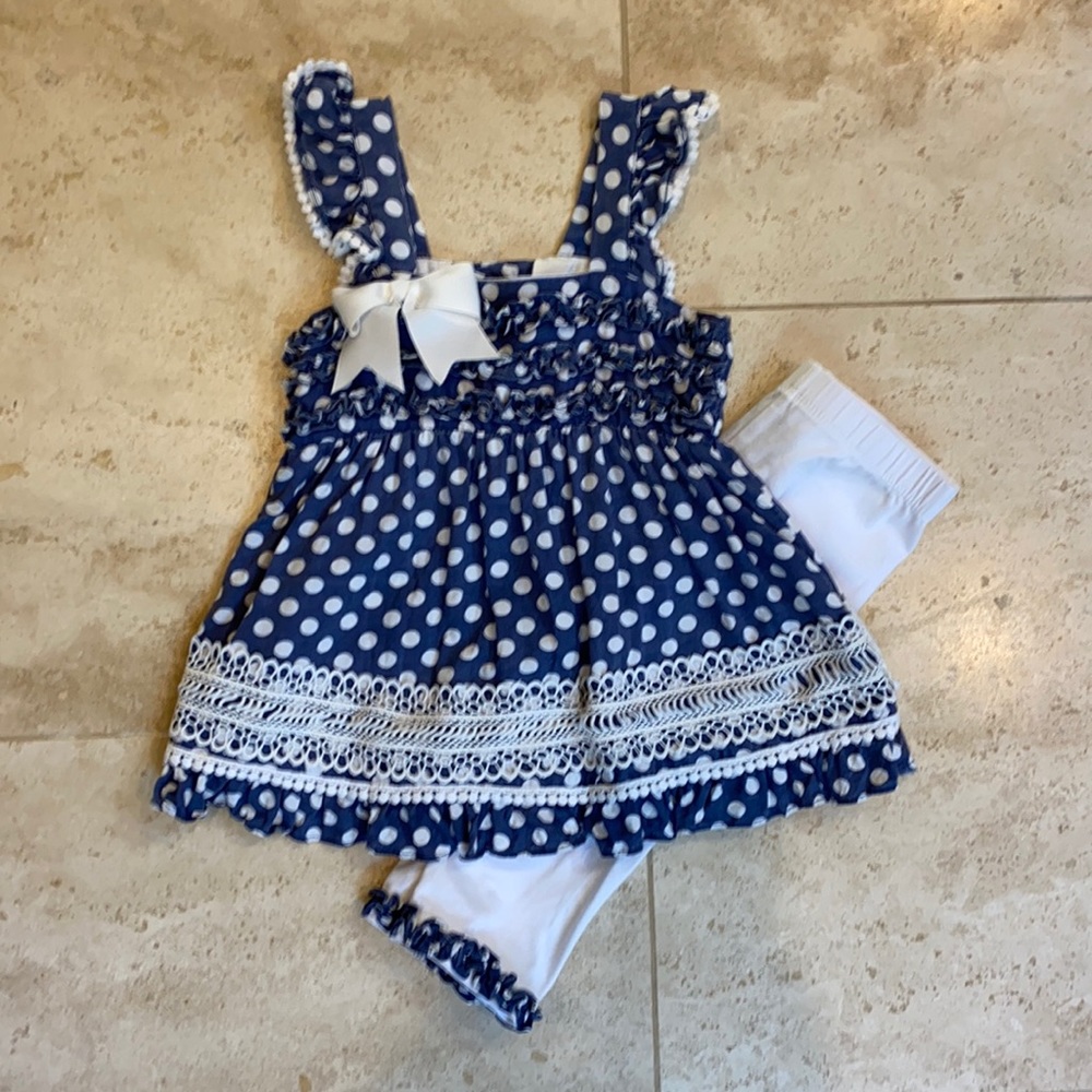 Rare Editions blue and white ruffle tunic/dress 3T